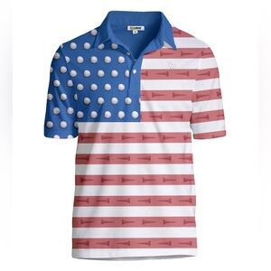 NWT Tipsy Elves- Men's U-S-Ace Golf Polo- Red, White & Blue w/ Tee Pattern